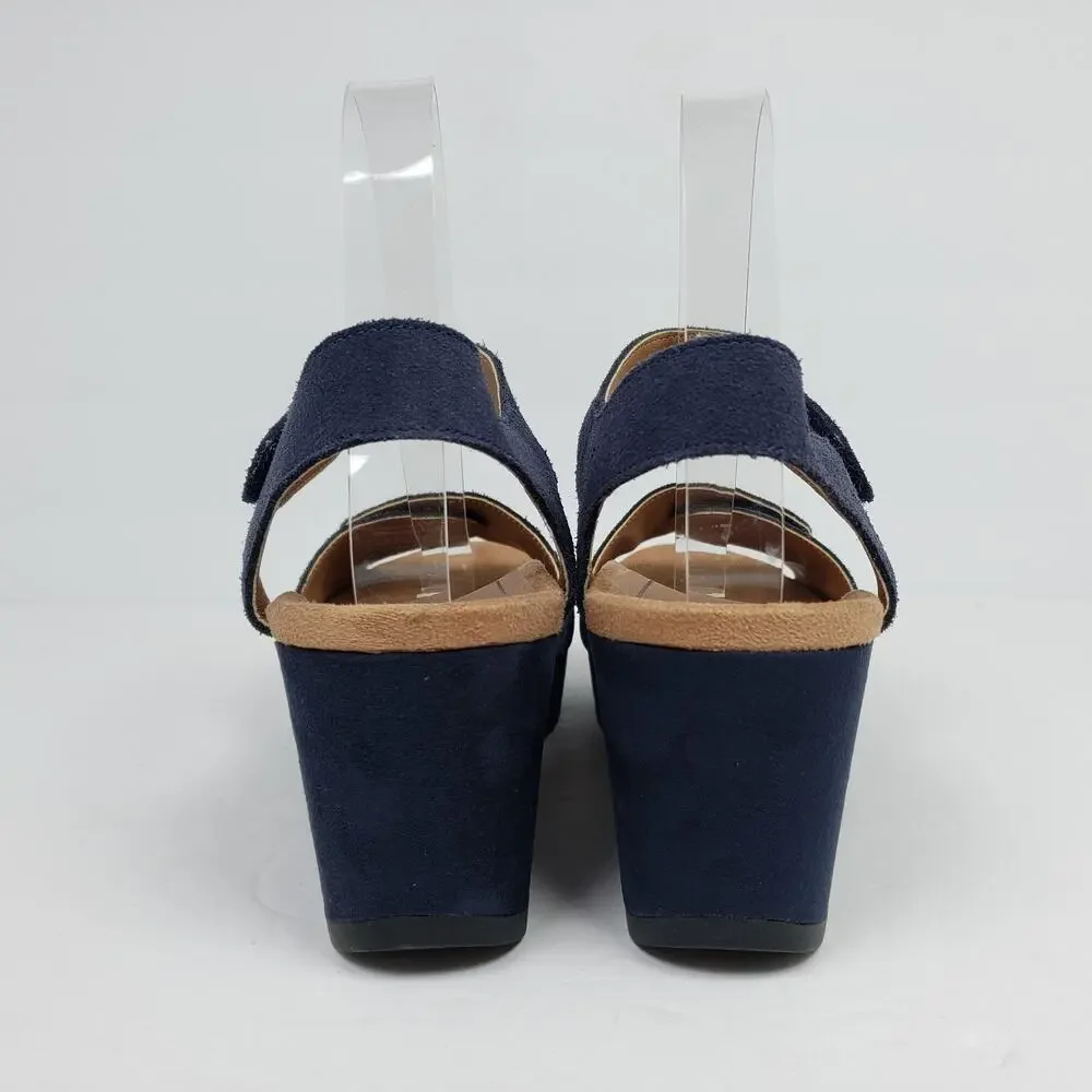 Vionic Astrid II Womens Size 7 Blue Suede Casual Platform Wedge Sandals